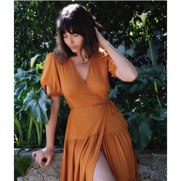 Christy Dawn Augusta Wrap Maxi Dress Orange Sz Medium - Picture 1 of 8